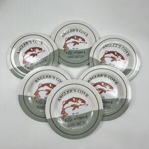 Stephan Roberts Anglers Cove Salad Plates Set of 6 Fishing Theme Melamine 8 Inch